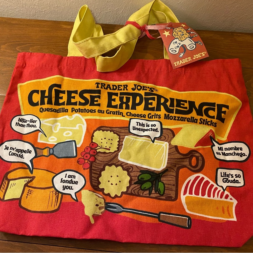 Trader Joe's Cheese Experience Canvas Tote - Red & Yellow NWT Farmers Market